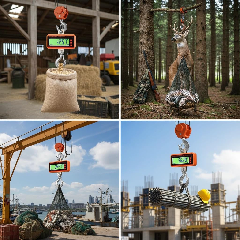 Waterproof Crane Scale, Digital Hanging Scale & Hook Scale, Heavy Duty Industrial with LCD Display for Farms, Hunting, Fishing, Livestock - Rechargeable, Cast Aluminum Case (Kilograms, 500)