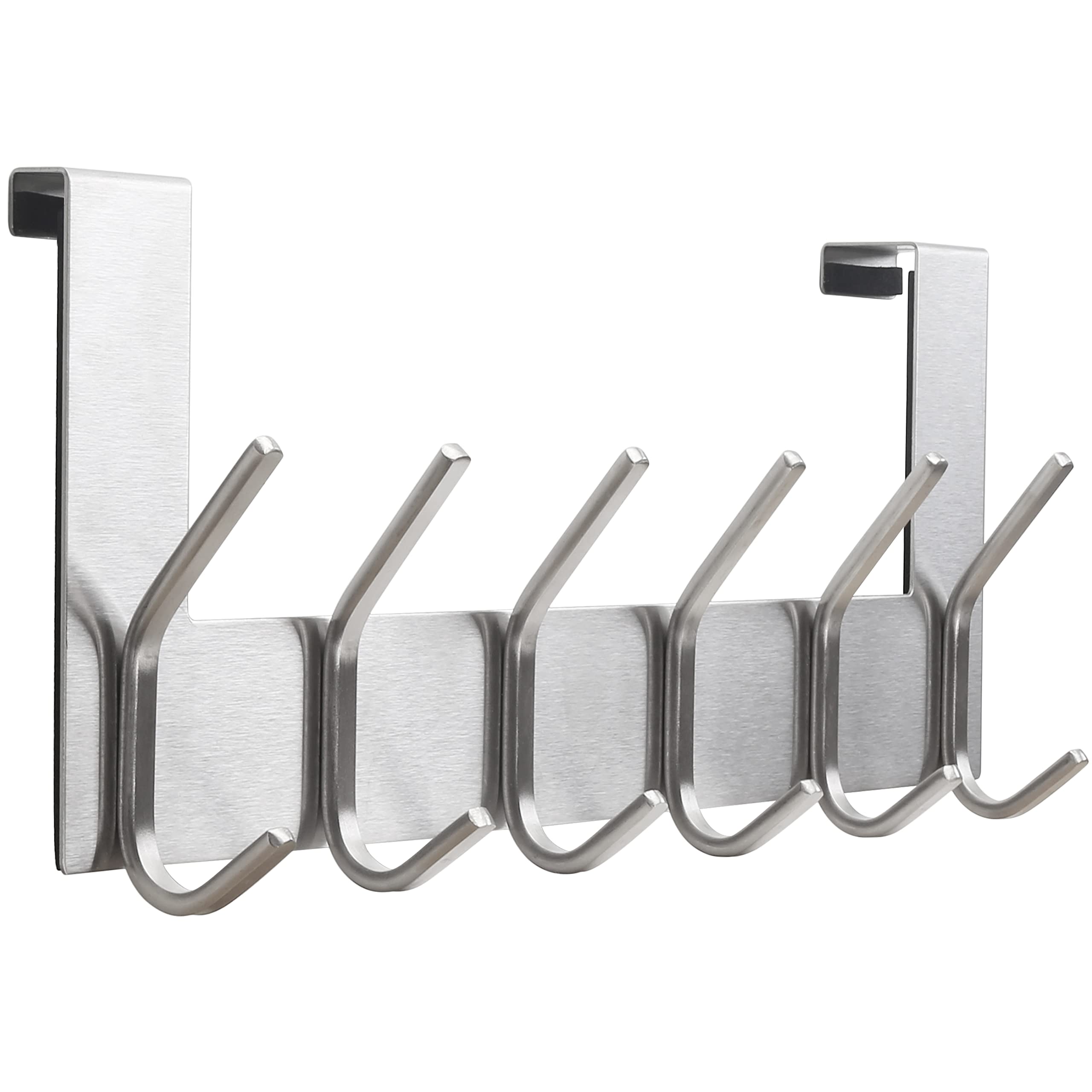Dseap Brushed Nickel Over The Door Hook Hanger - 6 Hooks Over Door Coat Rack For Hanging Clothes Hat Towel,