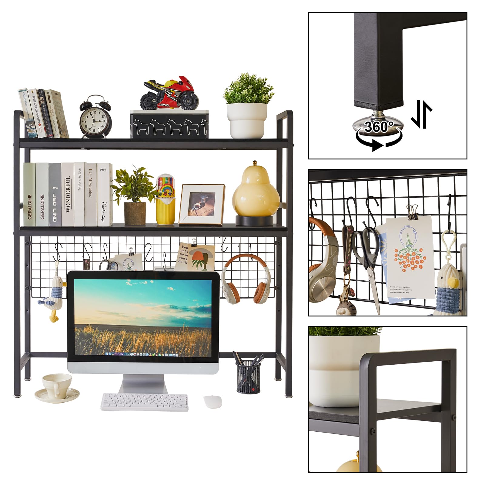 IBUYKE Libreria da scrivania per computer a 2 ripiani da 95 cm, multiuso, in legno, libreria per computer con ripiano regolabile, organizer da scrivania per ufficio, casa, dormitorio, nero, TMZ003B