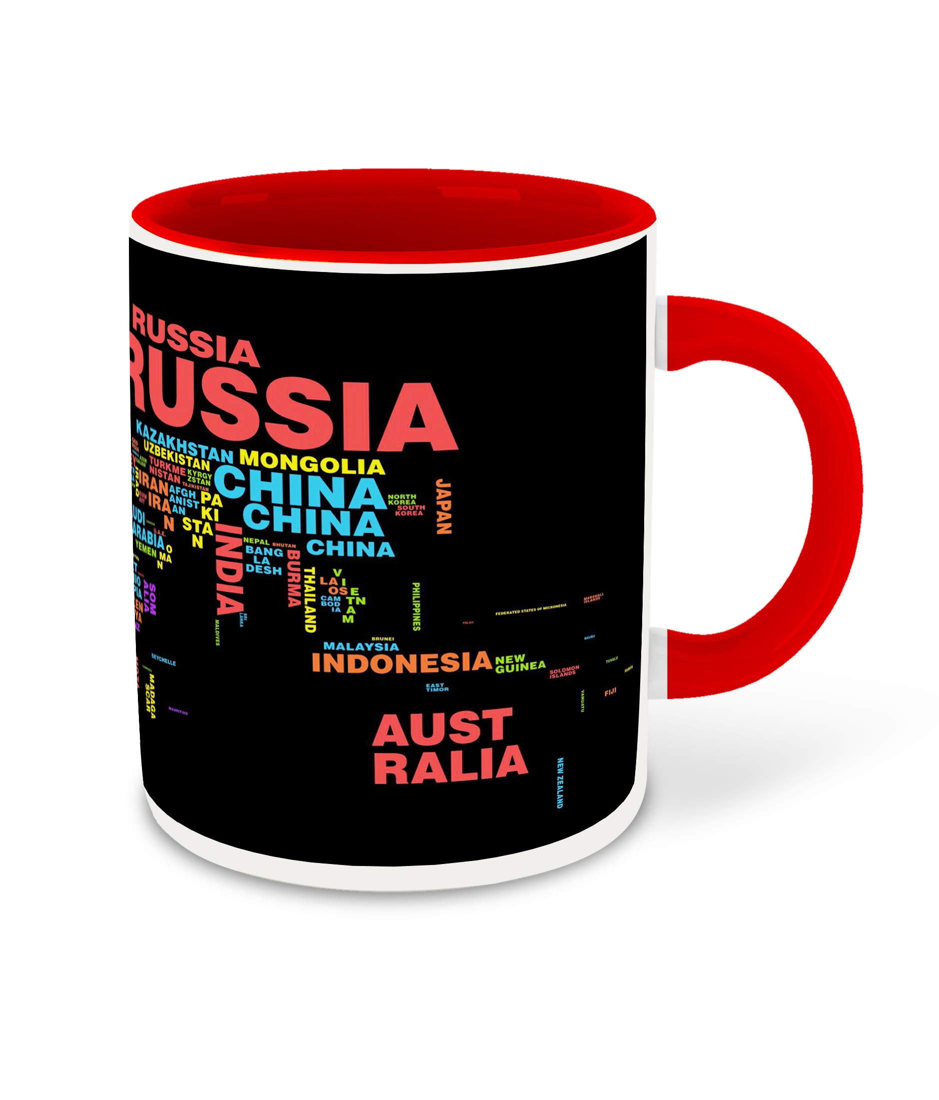 World Map Inspire Printed Red Inner Colour Ceramic Coffee Mug | Milk Mug - Educational Gift | Travel (M4)