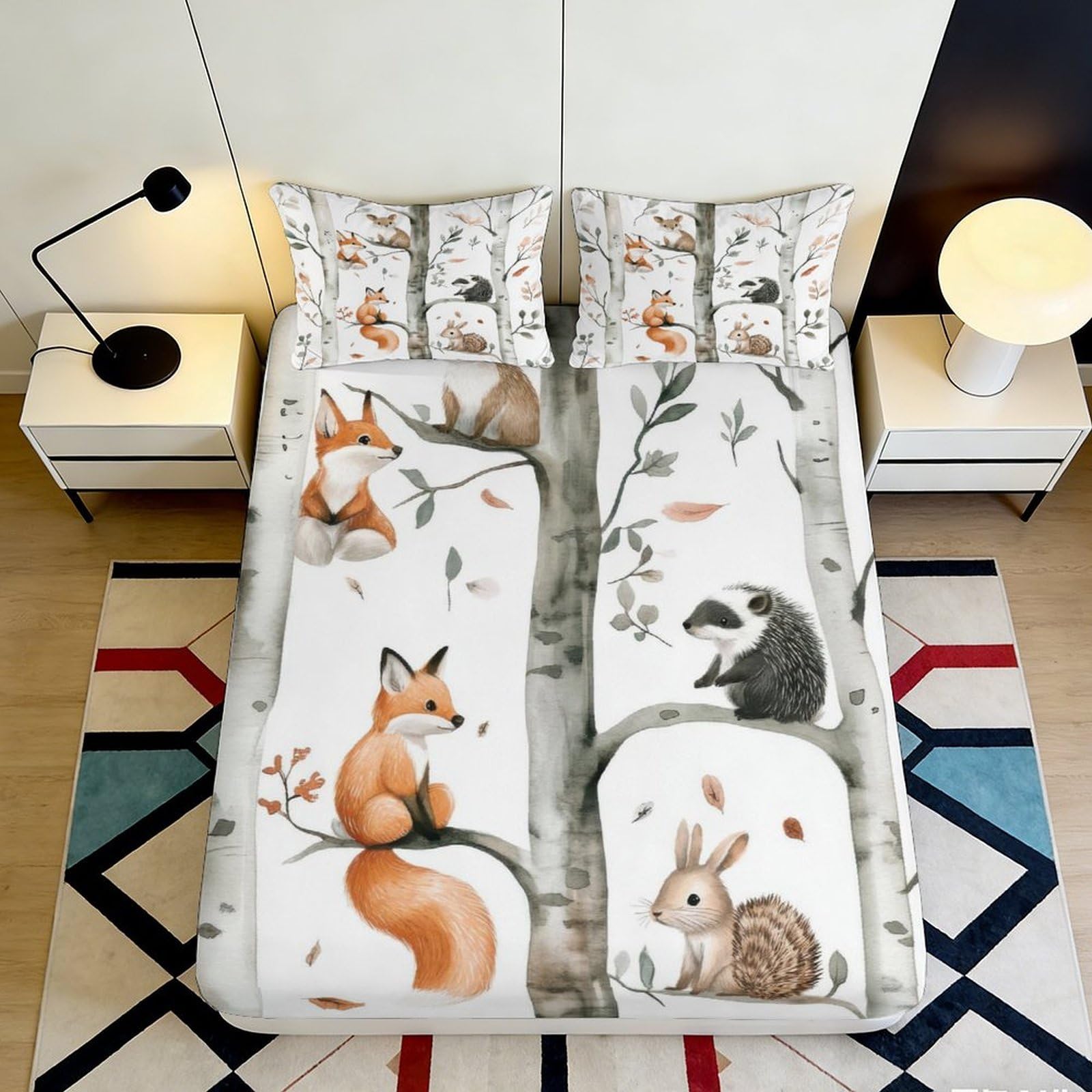 Pnayamiorkfel Style-5 3D Printed Woodland Foxes Fitted Sheet Microfiber Soft Animal Forest Bed Cover For Bedroom Guest Room Decor 90X200x25cm