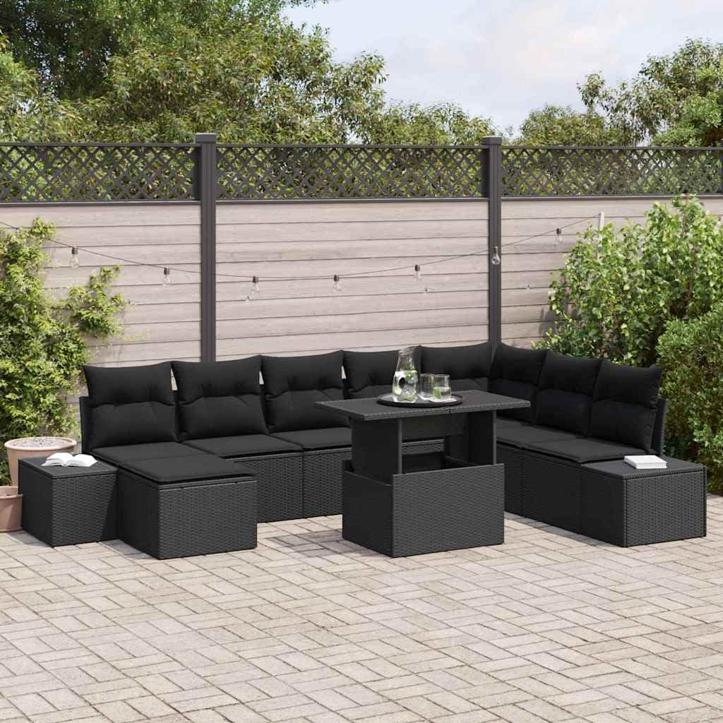 HaoChrymec Salon de Jardin modulable, polyrotin Noir, 9 pièces, 79kg