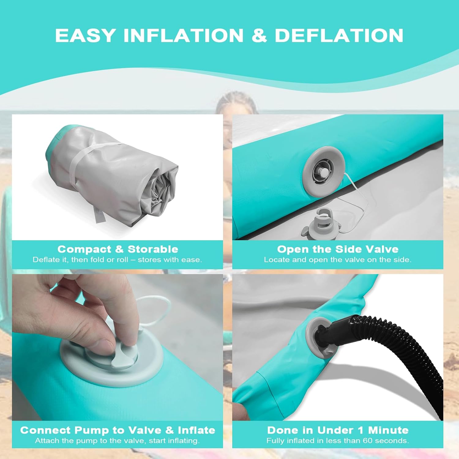 Sudoo 13ft Inflatable Gymnastics Mat 4" Thick Air Tumble Track Training Mat with Electric Pump - Ideal for Home, Training, Cheerleading, Yoga, Parkour, Beach & Water Use