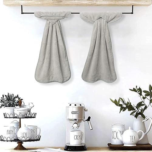 Miniatura 5 de R HORSE 4 toallas de mano grises con bucles para colgar, toalla de mano suave y gruesa para cocina, toalla seca para cocina y baño