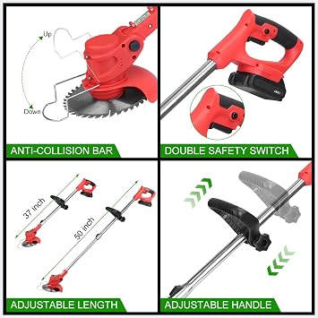 TeqHome Cordless String Trimmer & Weed Eater, Electric Weed Wacker & Lawn Edger Tool Battery Powered with 3 Types of Blades, Lightweight Grass Trimmer with 2*21V Battery, Brush Cutter for Lawn Garden