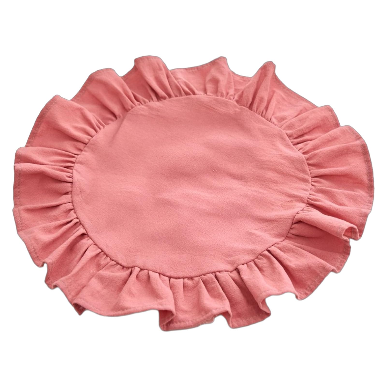 Rustic Farmhouse Round Ruffle Place Mat, Washable Scalloped Edge Table Mats for Kitchen Dining Party Table Decor Dark Pink Round