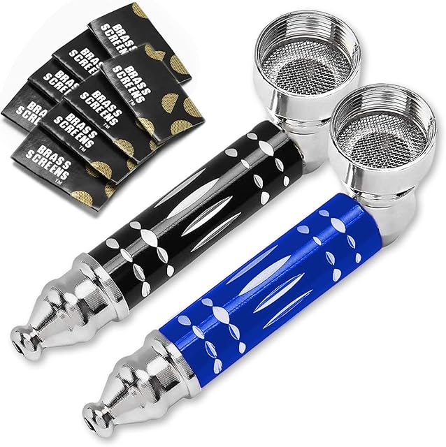 2 Pack Portable Mini Pipes with 40 Stainless Steel Screen Filters, Portable Detachable Small Tools for Father Husband (Black & Blue)