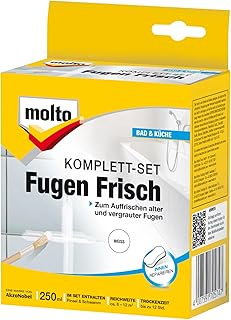 Molto Fugen Frisch, Komplett-Set, Zum Auffrischen von alten und vergrauten Fliesenfugen, Weiß, 250 ml
