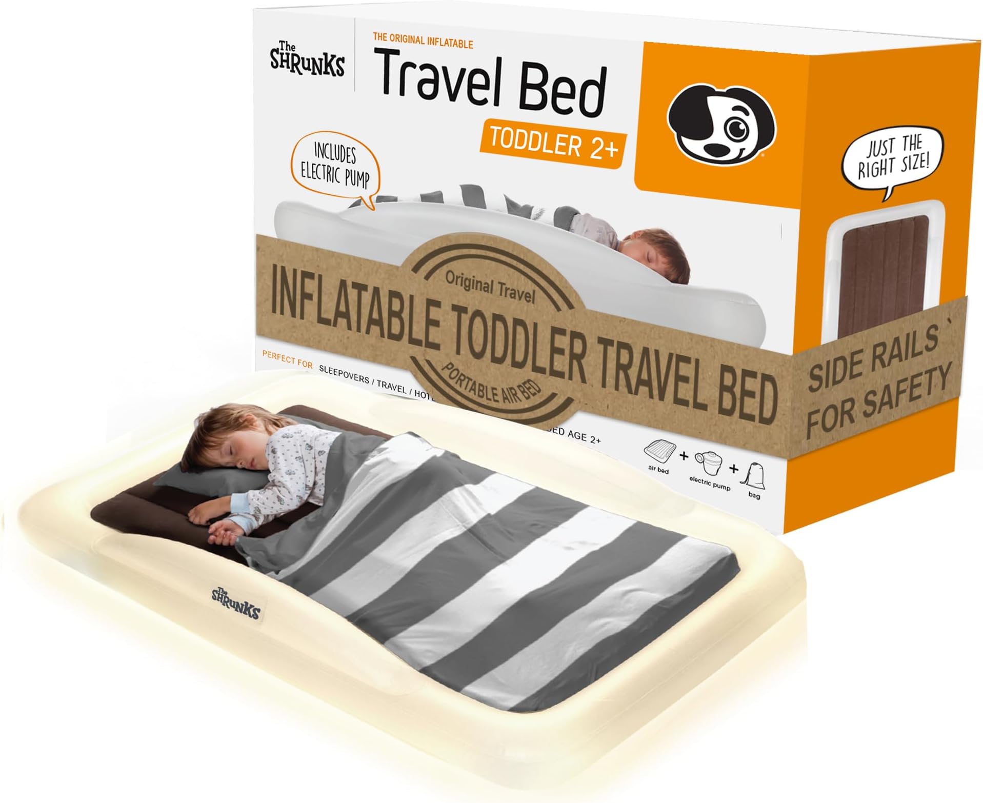 The Shrunks Inflatable Toddler Travel Bed with Safety Bumpers | Portable Toddler Bed for Kids | Toddler Air Mattress | Air Mattress with Bed Rails