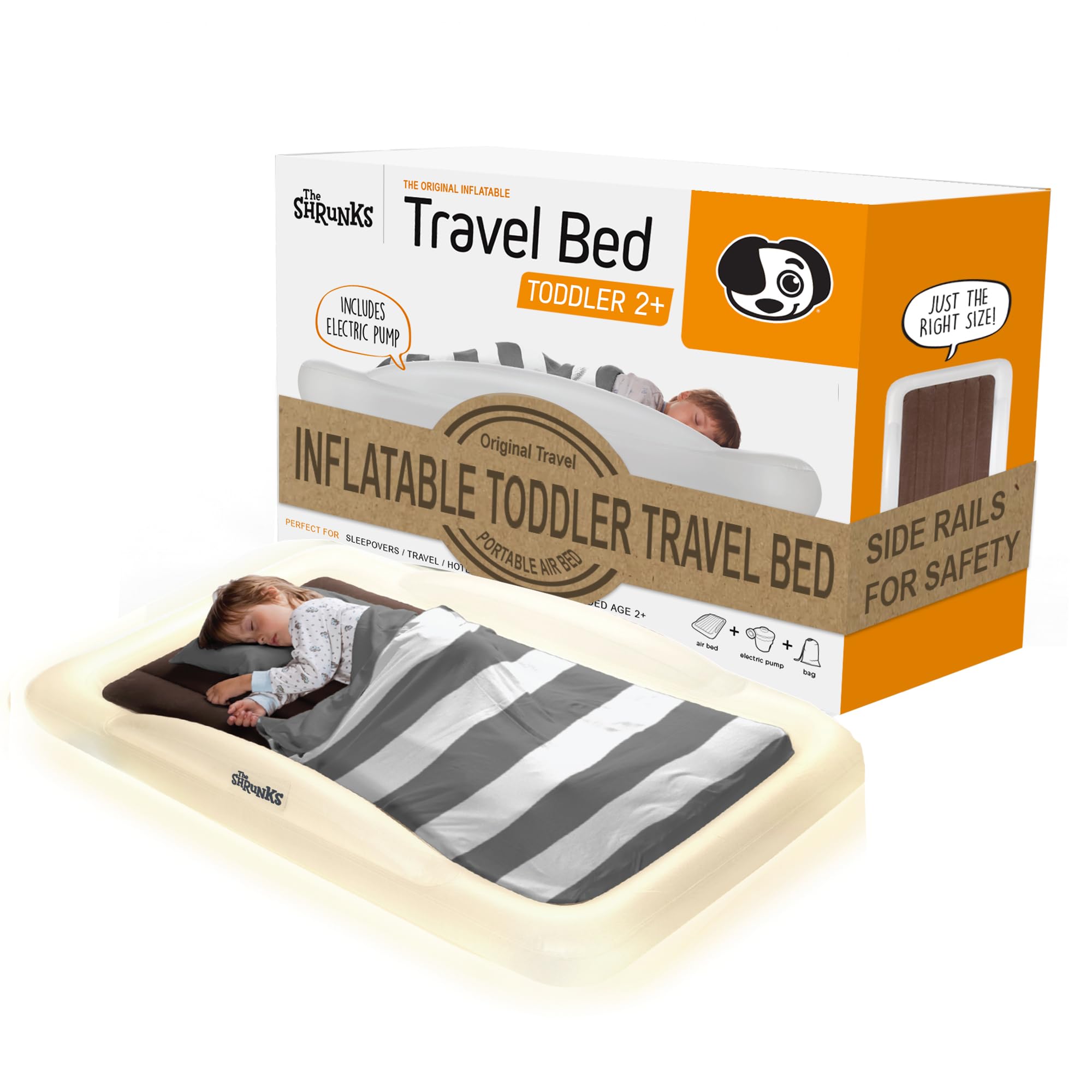 La Shrunks cama de viaje portátil hinchable colchón de aire cama para niños para viajes o uso doméstico, color blanco marrón blanco Talla:niño