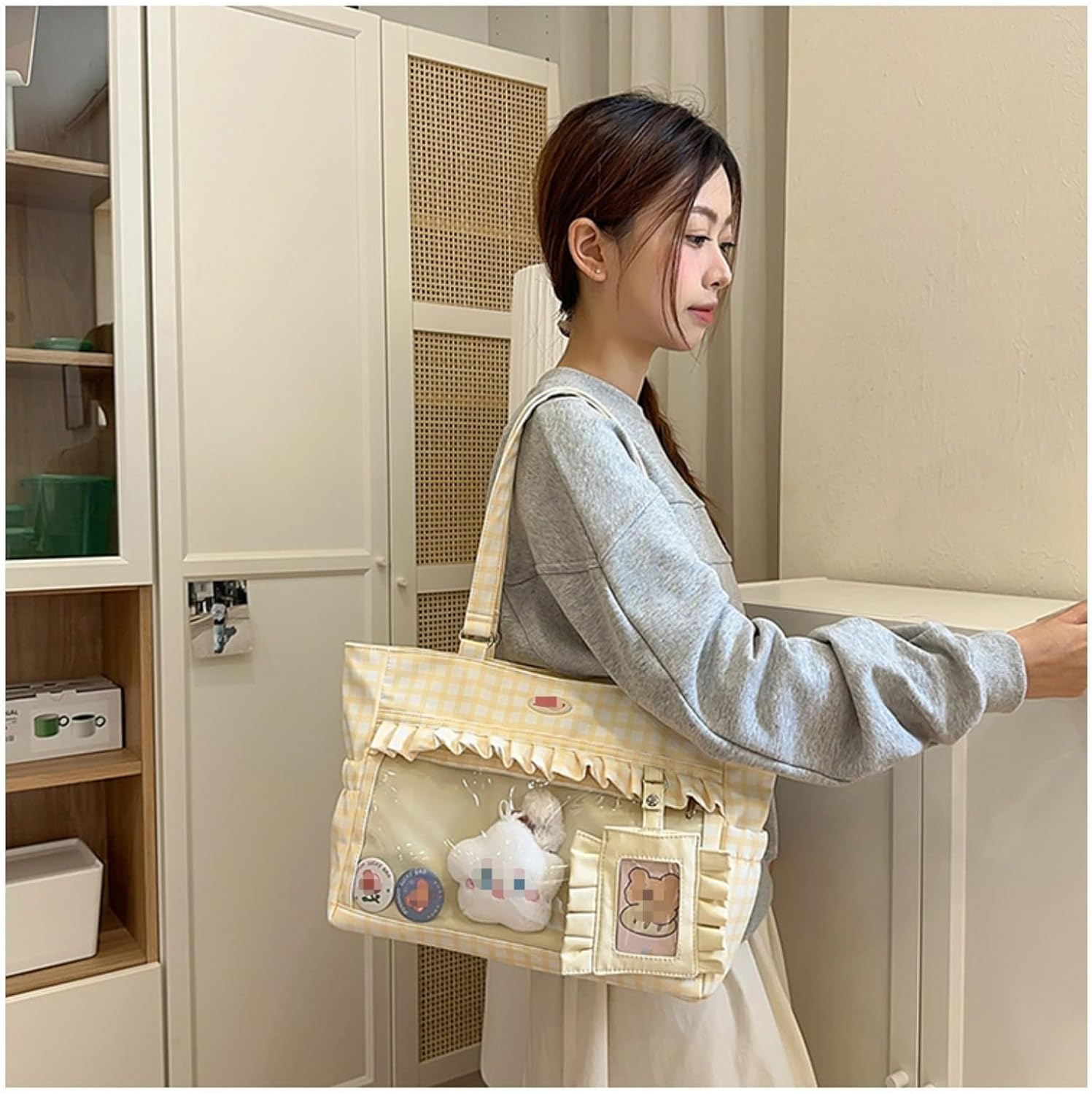 Kawaii Ita Bag with Insert Clear Pocket for Anime Badges Pin Display Kpop Messenger Bag Lolita Shoulder bag