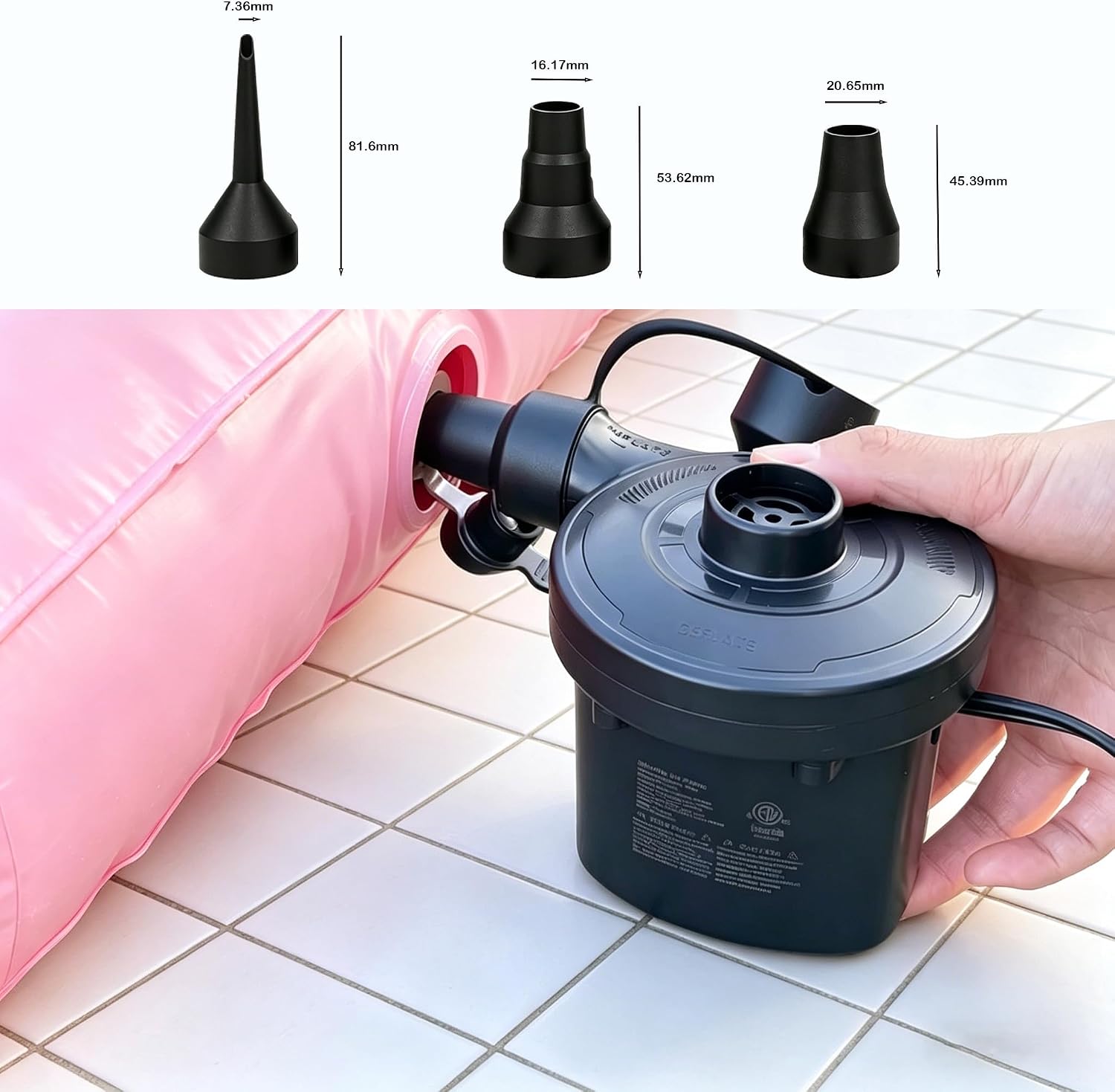 Electric Air Pump for Inflatables, 110V-120V Inflator/Deflator Pumps, Portable Quick-Fill Air Pump with 3 Nozzles for Outdoor Camping, Air Mattress Beds, Pool Floats, Inflatable Cushion