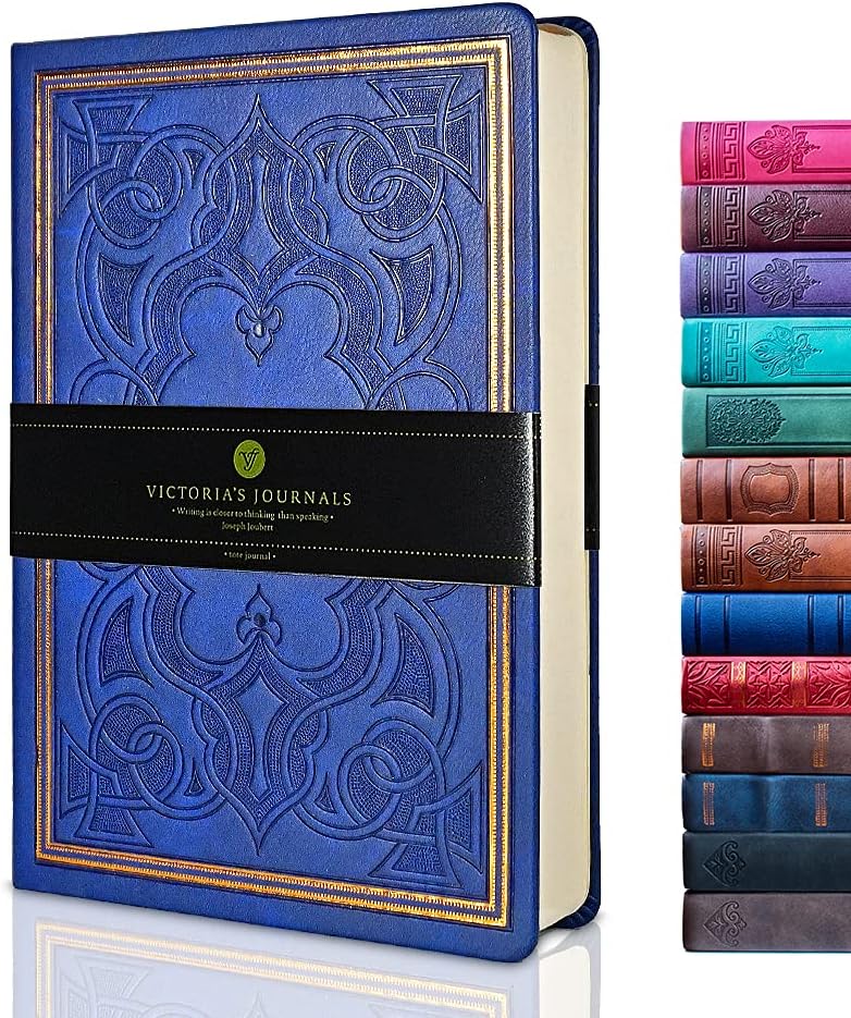 VICTORIA'S JOURNALS Leatherette Vintage Journal Hard Cover Lined Notebook Old Looking Travel Diary, A5 Size 5.7'' x 8.1''