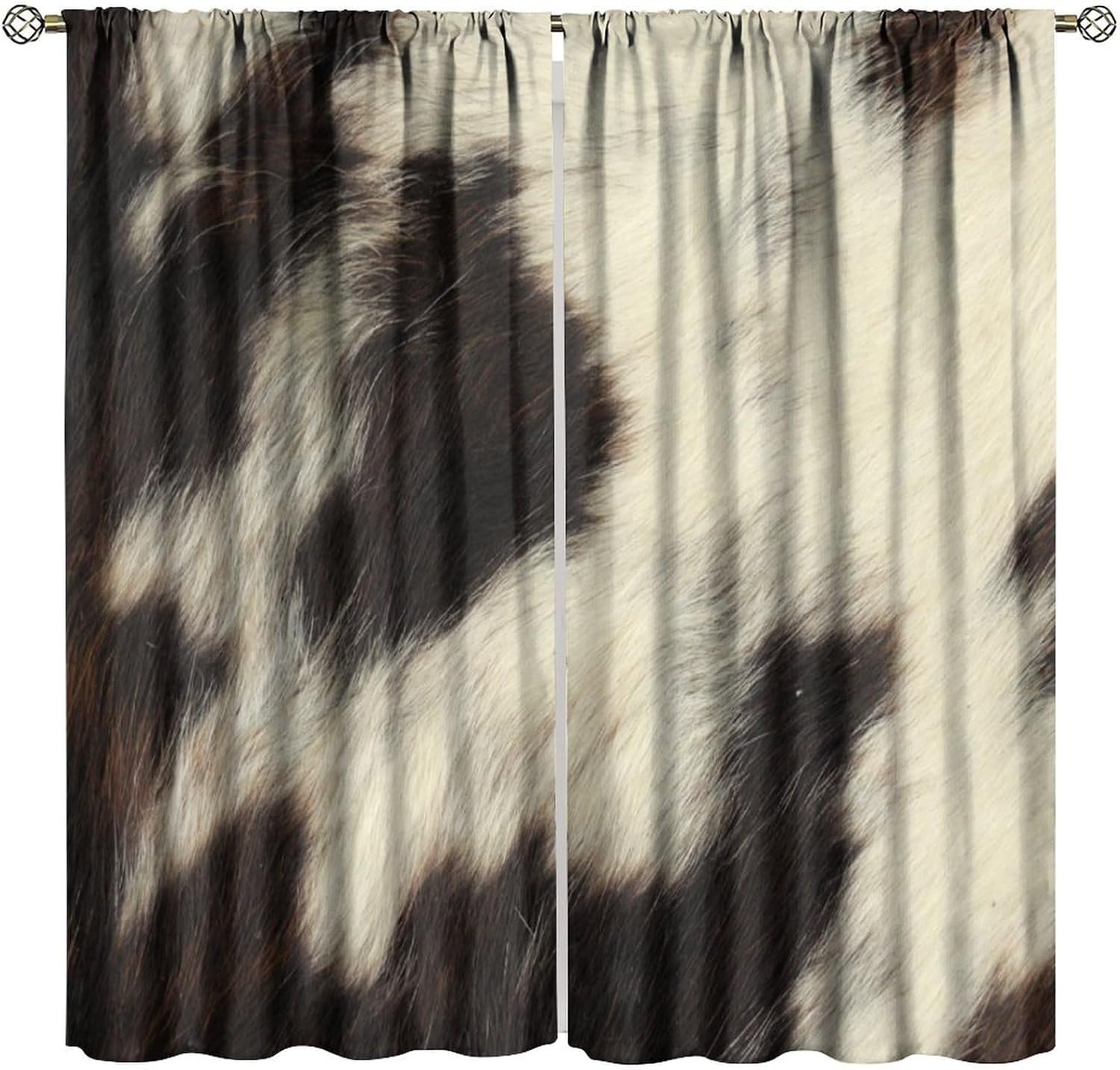 Cowhide Window Curtain,Rustic Western Farm Animal Fur Window Treatments,Brown Farmhouse Cow Print for Bedroom Living Room Kitchen Drapes 2 Panels Set,Total Size 52 x 84 Inch