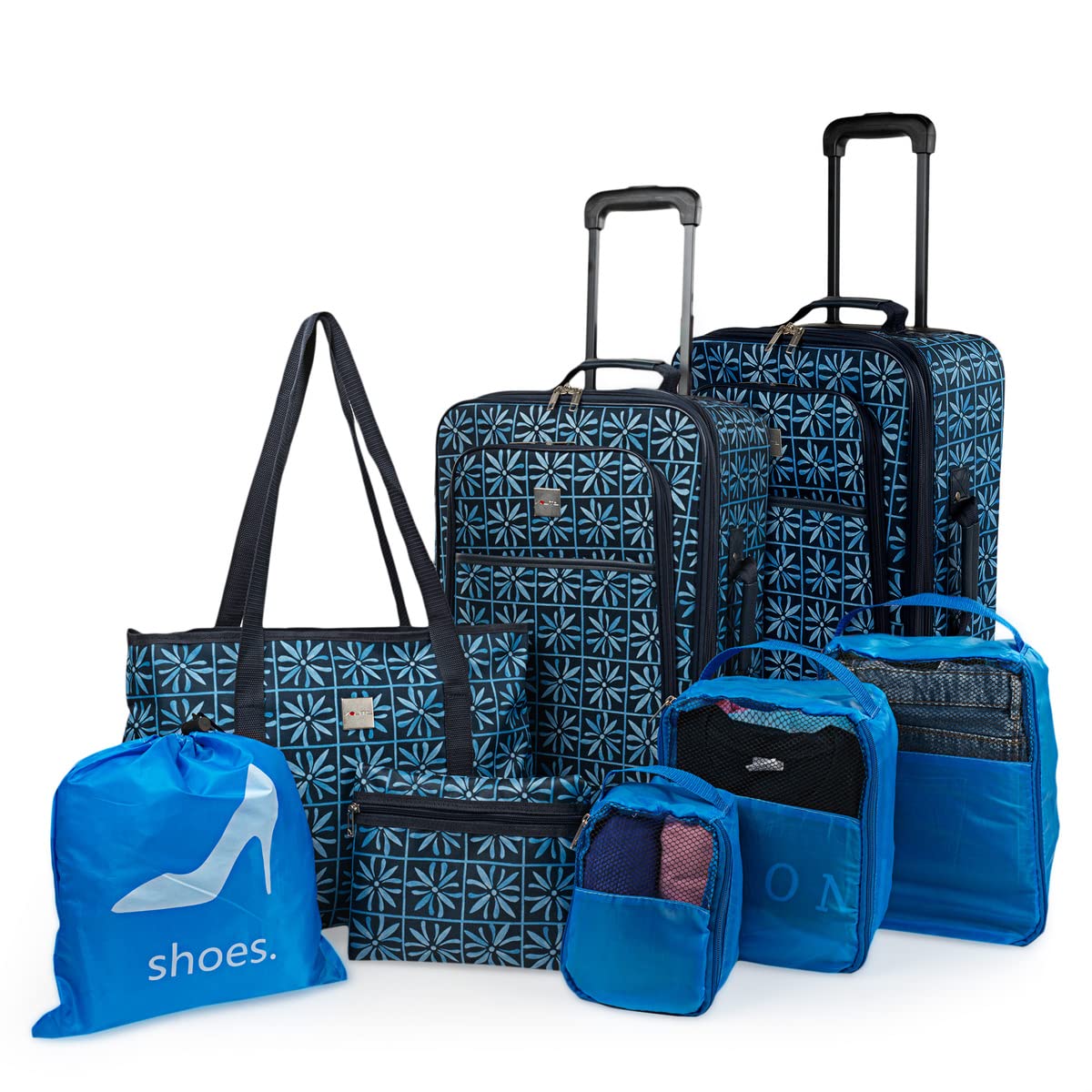 ITACA - Lightweight Semi-Rigid Suitcases Set with 360° Swivel Wheels - Suitcase Set Soft Travel Suitcases., Navy, Small, Medium, Basic