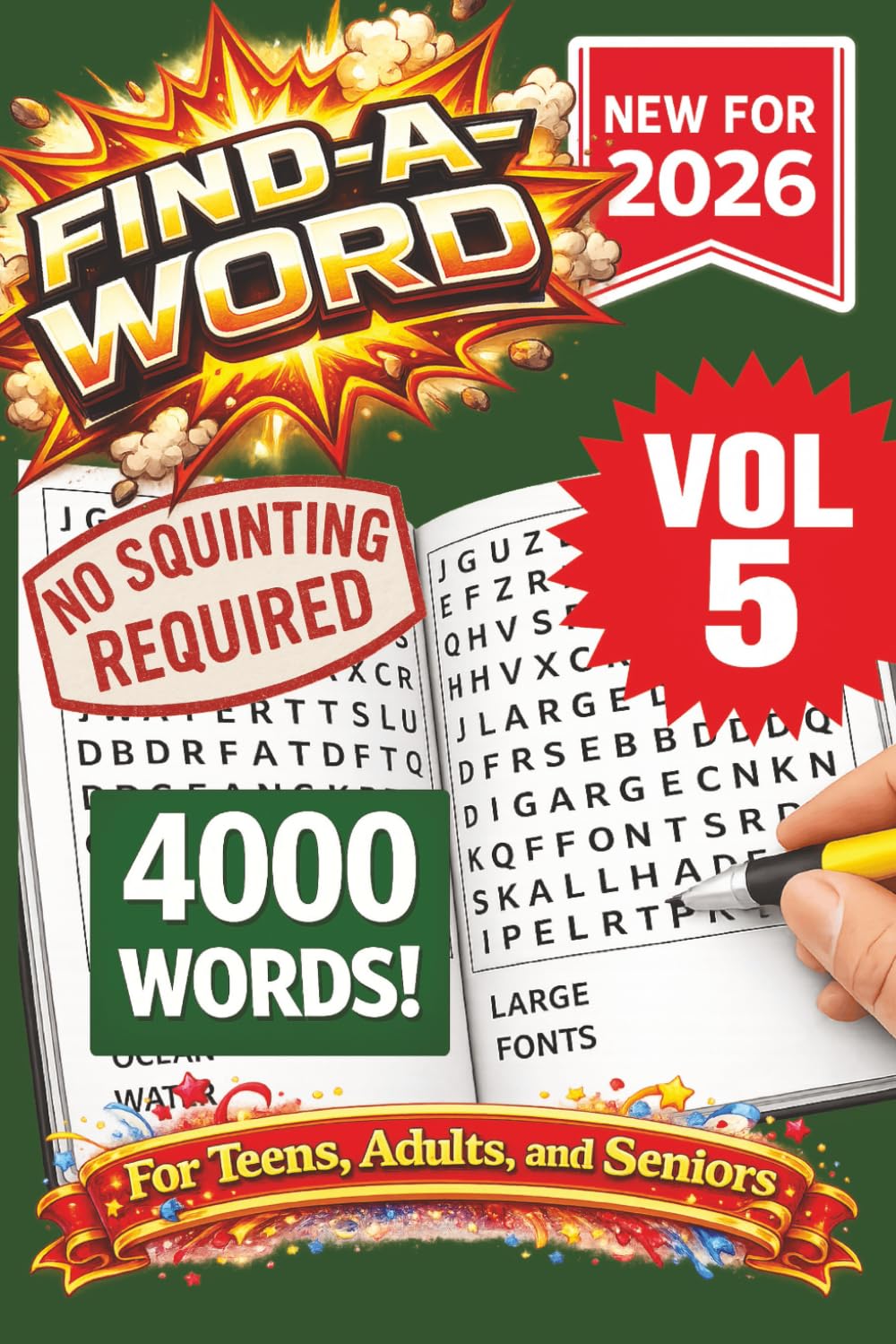 FIND-A-WORD Search Puzzle Book- New for 2026! 4000 Words-NO SQUINTING REQUIRED! VOL 5: FIND-A-WORD Search Puzzle book for all ages. Puzzles to keep ... 6x9 Format (FIND-A-WORD 15 Volume Series)