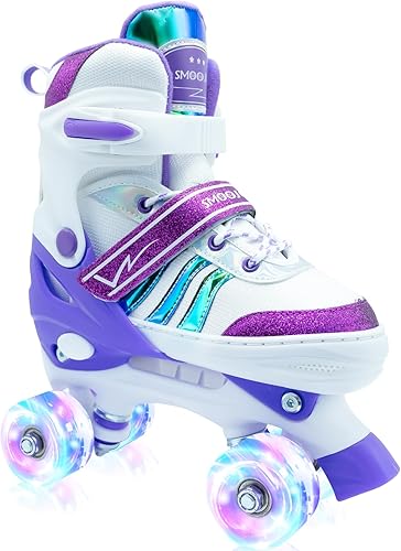 Miniatura 10 de Patines de ruedas para niñas, niños y niños, 4 tamaños ajustables, para interiores y exteriores, con ruedas iluminadas para principiantes de 3 a 12