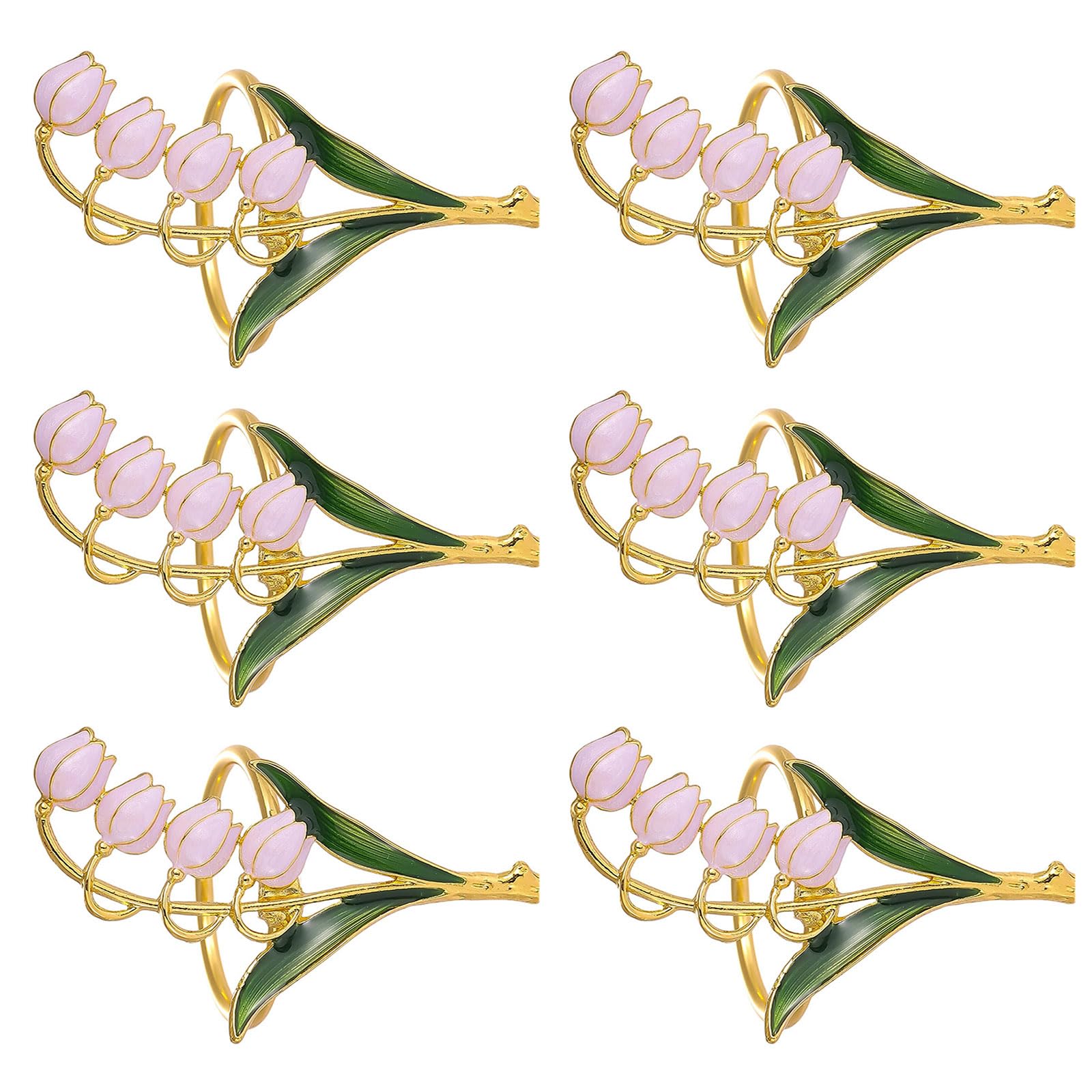 Buxuaaaa Of 6 Alloy Napkin Rings for Dinning Table Setting Flower Serviette Buckles for Party or Wedding Elegant Tableware Accessories