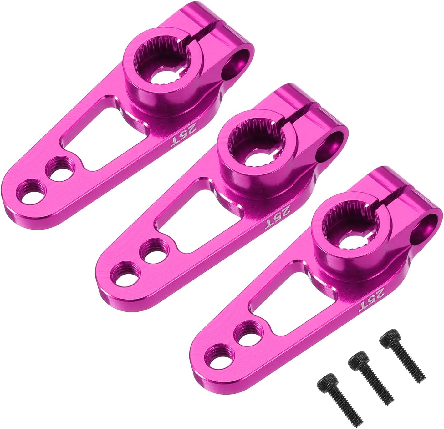 MECCANIXITY 3 Pcs Aluminum Alloy 25T Steering Servo Arm Horn for DIY RC Car/Boat/Airplane Boat Accessories, Pink