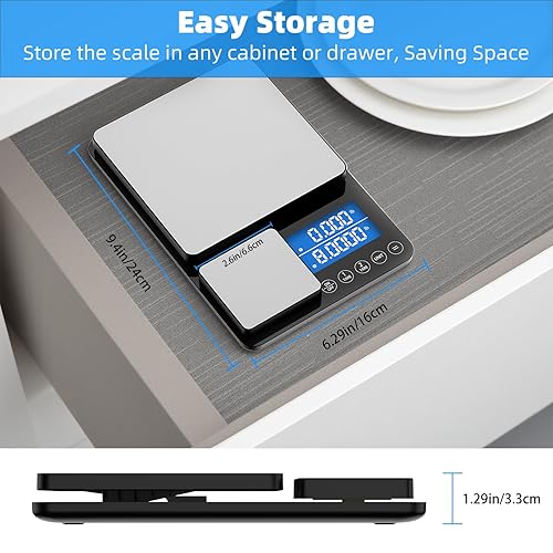Miniatura 8 de Diyife - Báscula de cocina de doble plataforma de 0.001 oz/33 libras, báscula de alimentos de precisión de acero inoxidable, 7 unidades, tara,