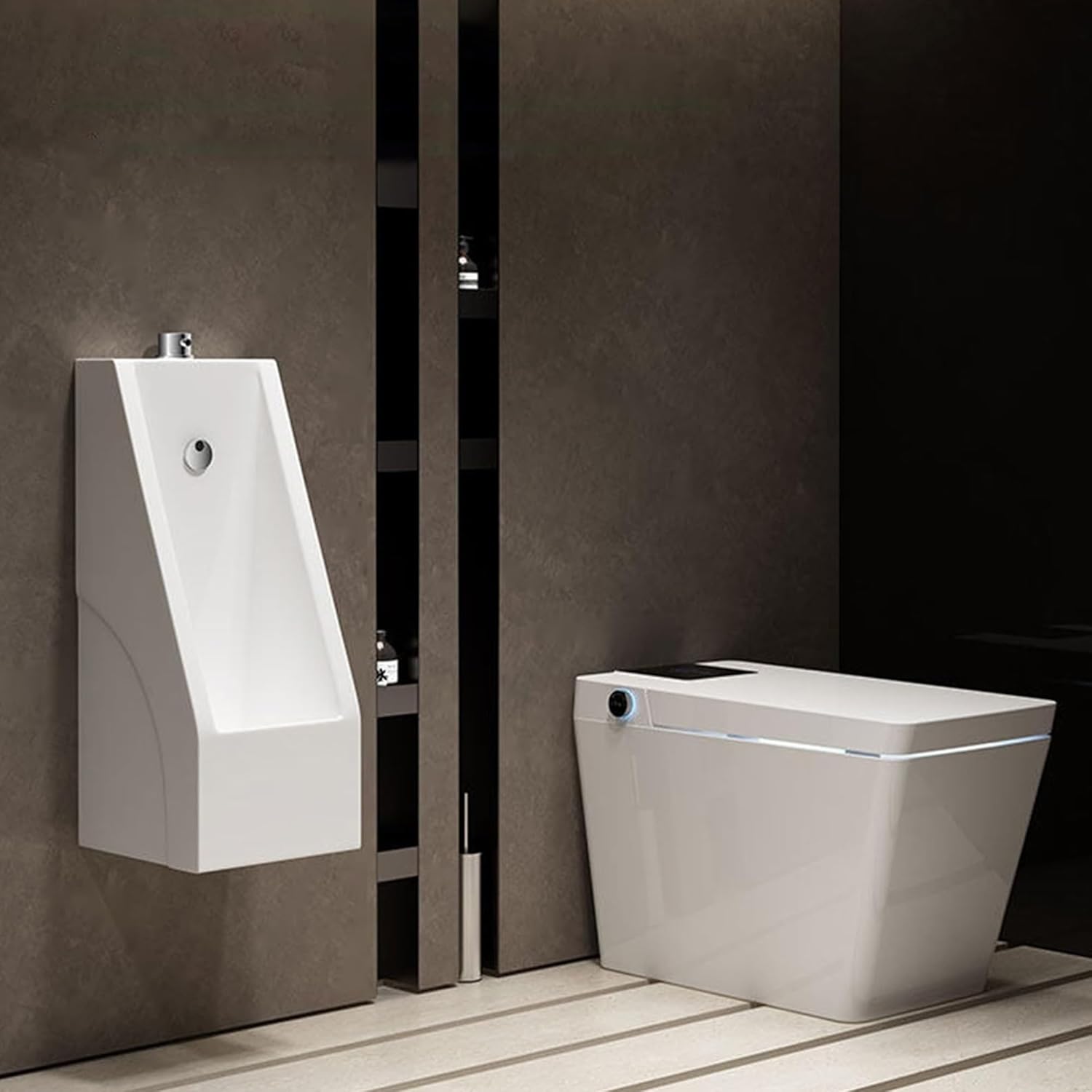 Ceramic Wall Mounted Urinal with Automatic Sensor Flush & Retractable Spray Gun, mens urinal for Commercial & Home Bathroom(White)