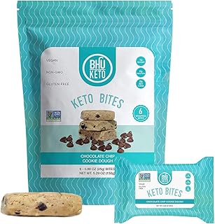 BHU Keto Bites - 1g Net Carb, 1g Sugar - Organic Keto Snack made with Clean, Gluten Free Ingredients - 6 Individually Wrapped Snacks per Bag (Chocolate Chip Cookie Dough)