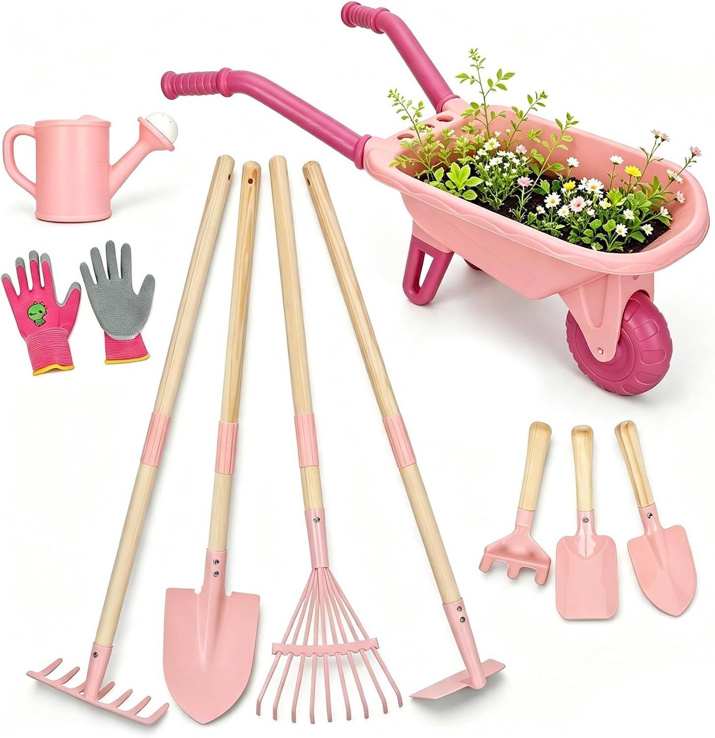 10Pcs Kids Gardening Tools - Kids Gardening Set with Wheelbarrow
