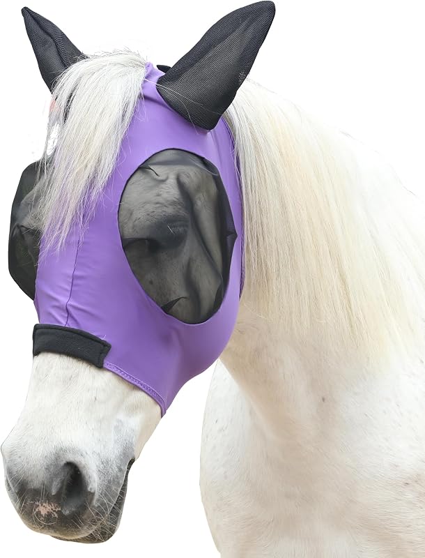 Máscara contra moscas para cavalos com orelhas, malha respirável e área ampla para os olhos Gallopoff — Pony Violeta