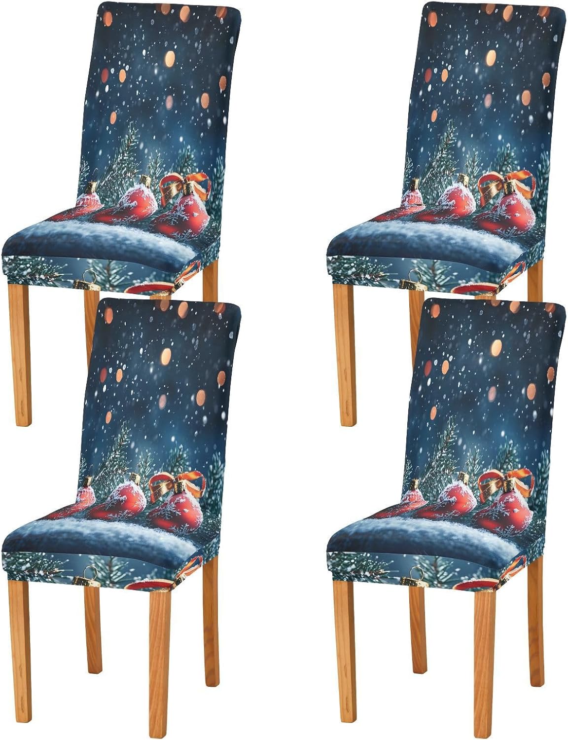ALAZA Chair Covers for Dining Room, Three Red Christmas Balls Stretch Chair Cover Sets Chair Protector Removable Washable for Ktichen Restaurant Hotel