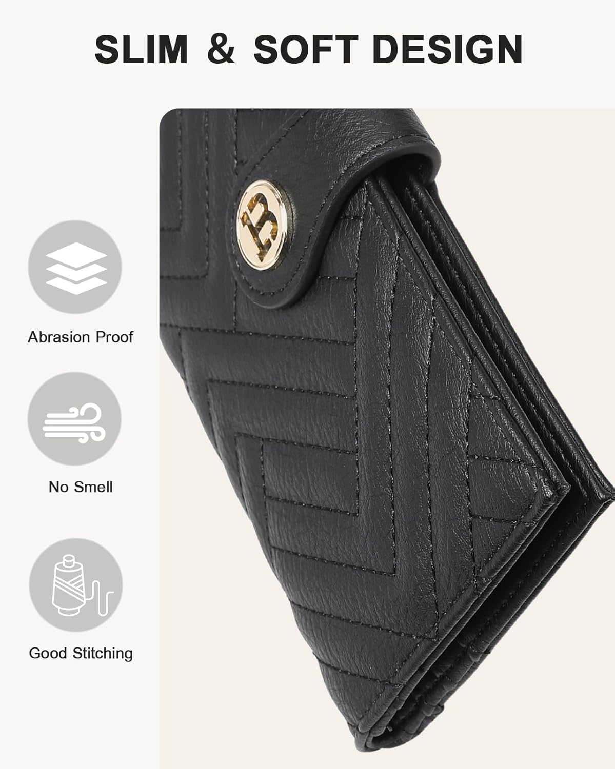 BOSTANTEN Slim Wallet Women Leather RFID Blocking Credit Card Holder Bifold Thin Wallet with Zipper Pocket Black - Image 6
