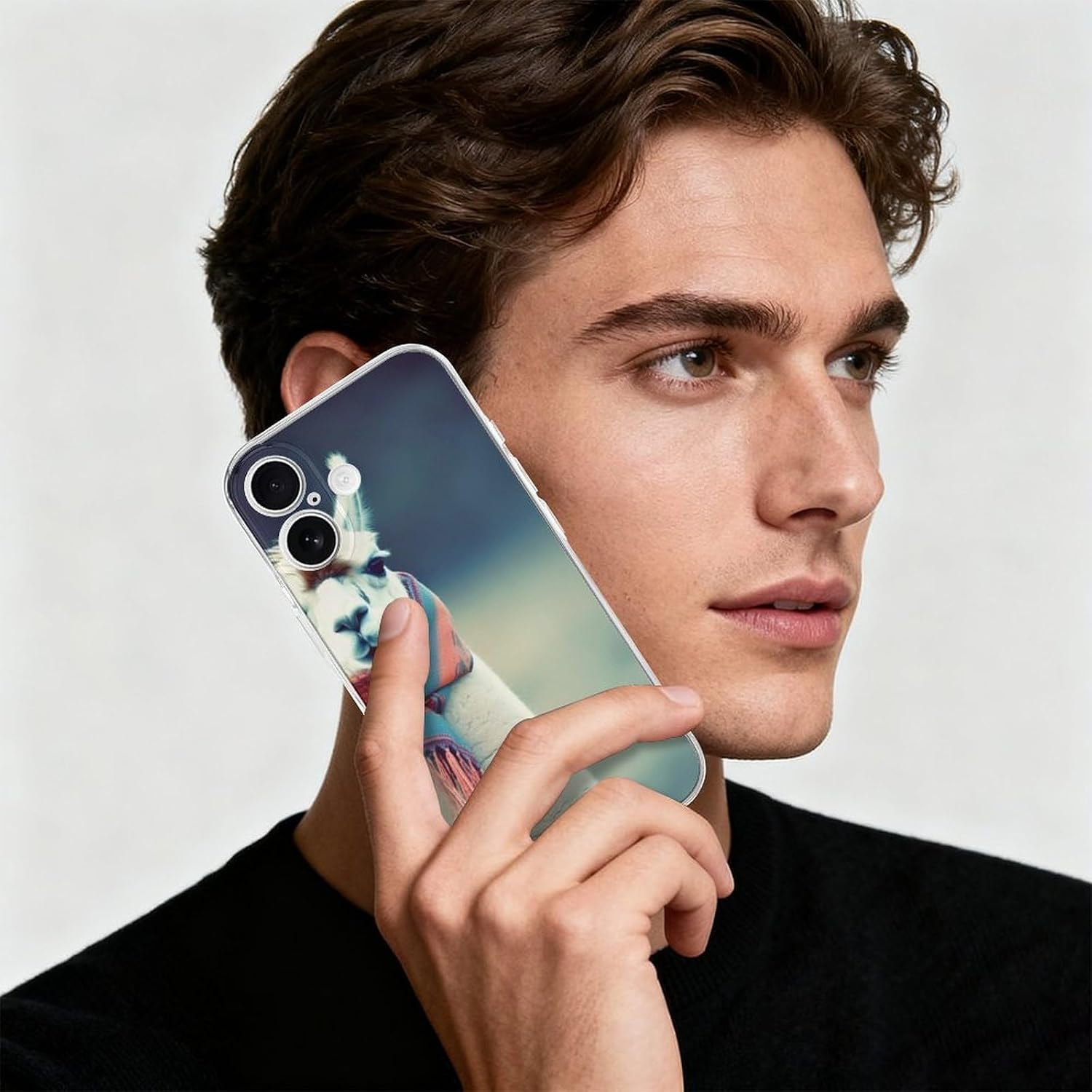 Clear Phone Case for iPhone 17 Case, Llama in A Scarf Prints Shockproof TPU Cell Cover with Wireless Charging, Anti-Yellowing, Transparent image 5
