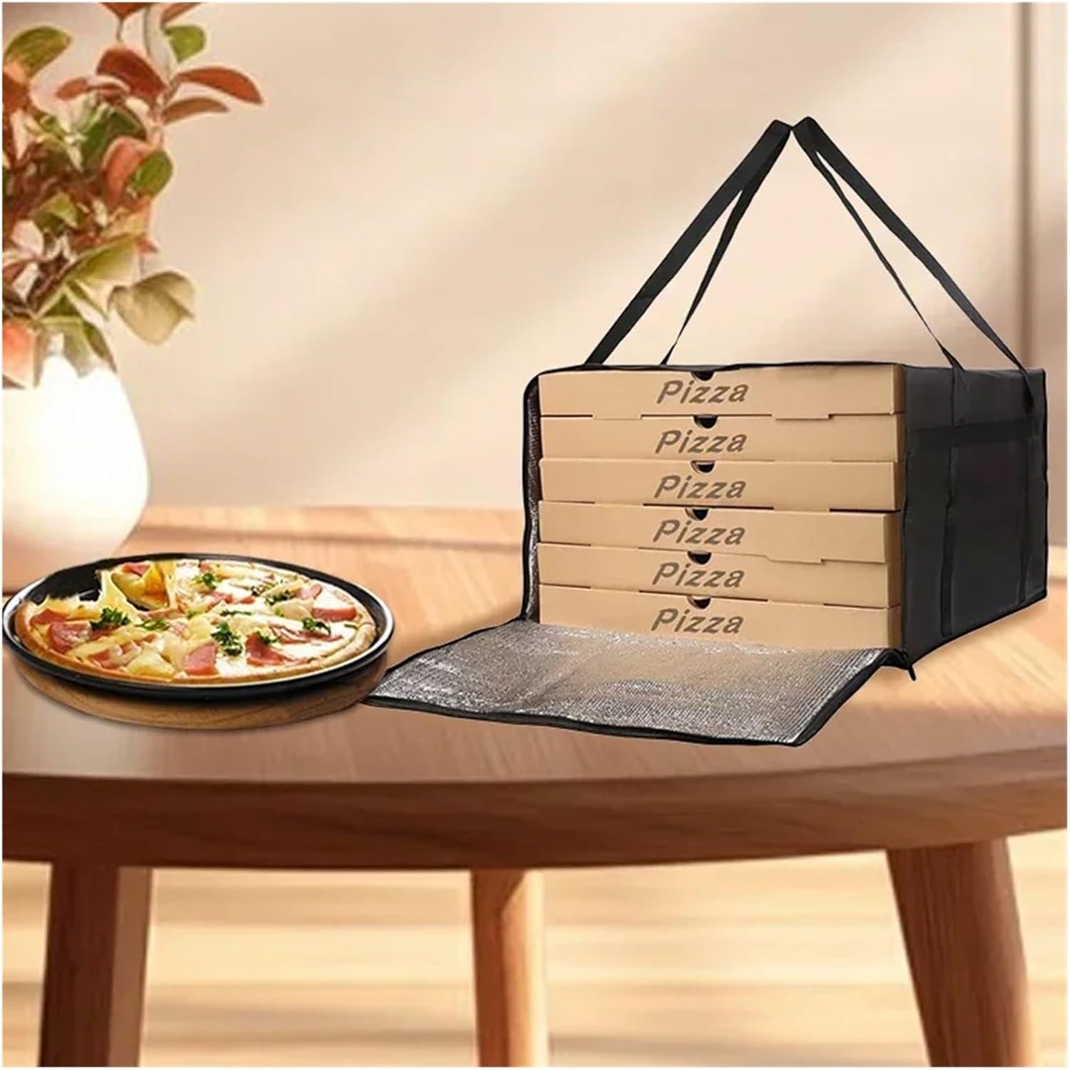 Pizza Bags for Delivery Insulated Waterproof Reusable Food Delivery Bag Portable Carrying Case for Hot Cold Storage - Ideal for Pizza Groceries And Picn(Black,40x40x15CM)