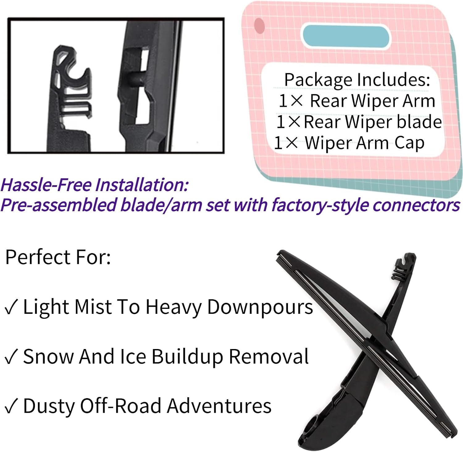 Rear Wiper Blade Arm for Toyota Highlander 2020-2024 2023 2022 2021 Exact Fit Hybrid LE Limited Platinum XLE XSE SR5 TRD Pro L Bronze Capstone trim Rear Back Windshield Wiper Blade Set OEM Replacement