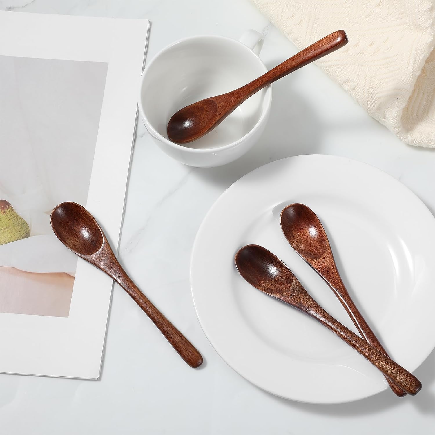 Molain 4 Pcs Wooden Spoons for Eating, 5.9 Inch Small Wooden Spoons, Hardwood Korean Spoon for Honey Tea Coffee Soup & Stirring Wood Kitchen Utensils