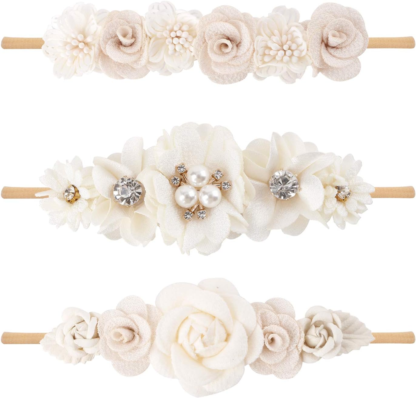 Baby Girl Floral Headband Nylon Flower Crown Elastic Hairband 3pcs Hair Accessories Gift for Girls (30#)