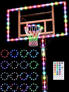 Basketball Hoop 16 Colors Led Light Set, Glow in The Dark Basketball Net Basketball Rim LED Light, Luminous Outdoor Nylon ...