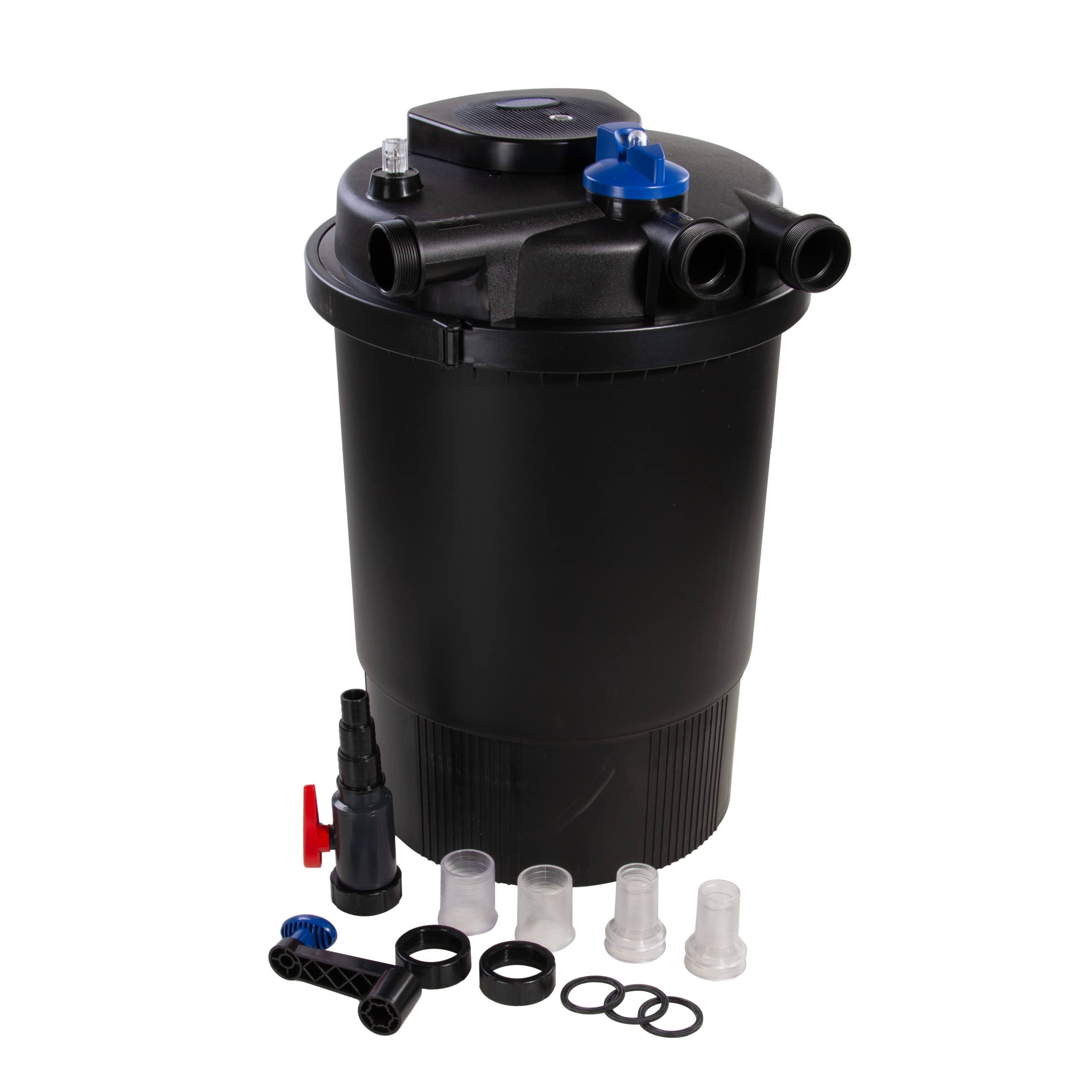 AquaForte GPF-30000 (55 W) filtr ciśnieniowy, moc 55 W, napięcie 230 V, częstotliwość 50 Hz, wlot/wylot 32/38 mm, zalecana ilość przepływu 12 000 l/h, odpowiedni do stawów ozdobnych do 60 000 litrów