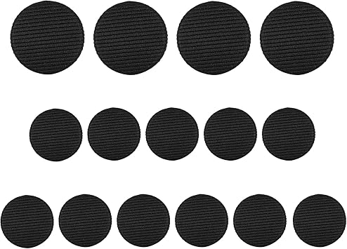 ButtonMode Tuxedo Suit Buttons 15pc Formalwear Set for Jacket and Pants, Satin Front, Metal Loop Back, American Handmade, 4pcs x 19mm/30L/0.75" & 11pcs x 15mm/24L/0.60", Black Grosgrain Textured