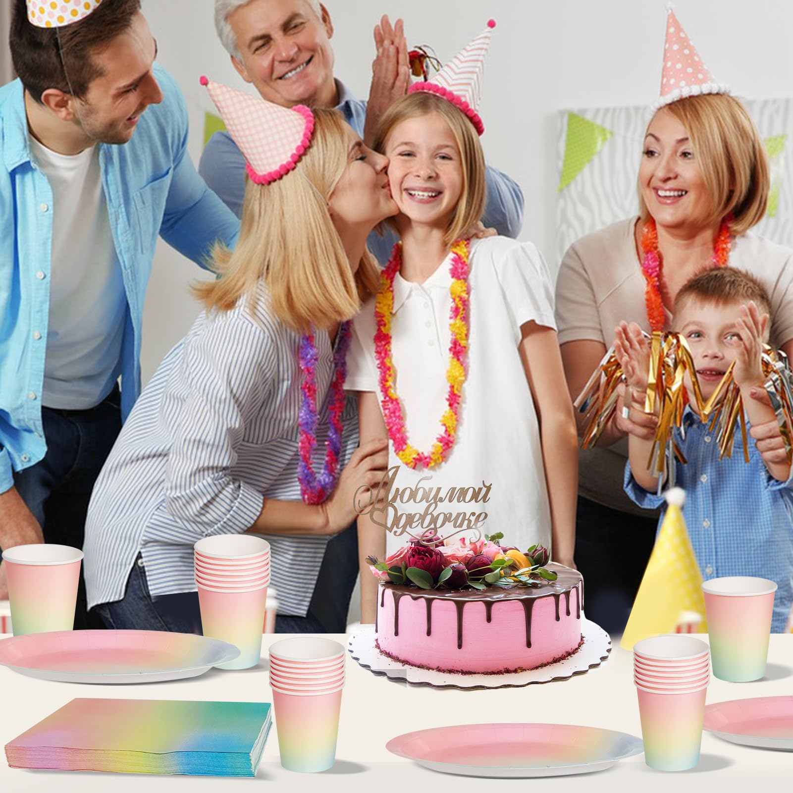 Nkaiso Partyservies, 50 Delen Wegwerpservies - 10 x 23cm & 10 x 18cm Papieren Borden, 10 Bekers, 20 Servetten - 10 Gasten