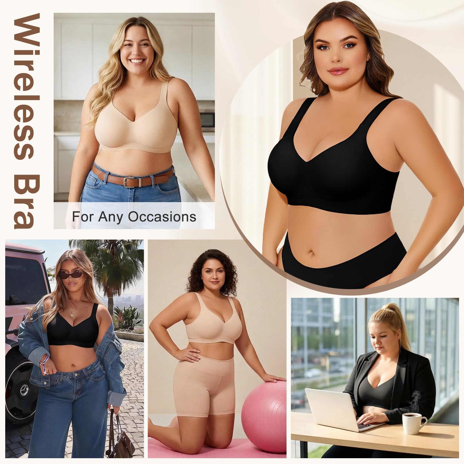 UMIPUBO Reggiseno Donna Senza Ferretto Taglie Forti Push Up Imbottito Invisibile Sostegno Forte Bralette Senza Cuciture Comode per Seno Grande
