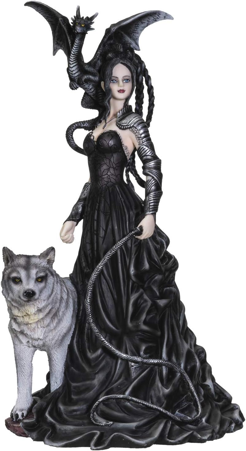 Nene Thomas Collection Bella Maestra with Wolf and Winged Dragon Resin Decorative Figurine Statue