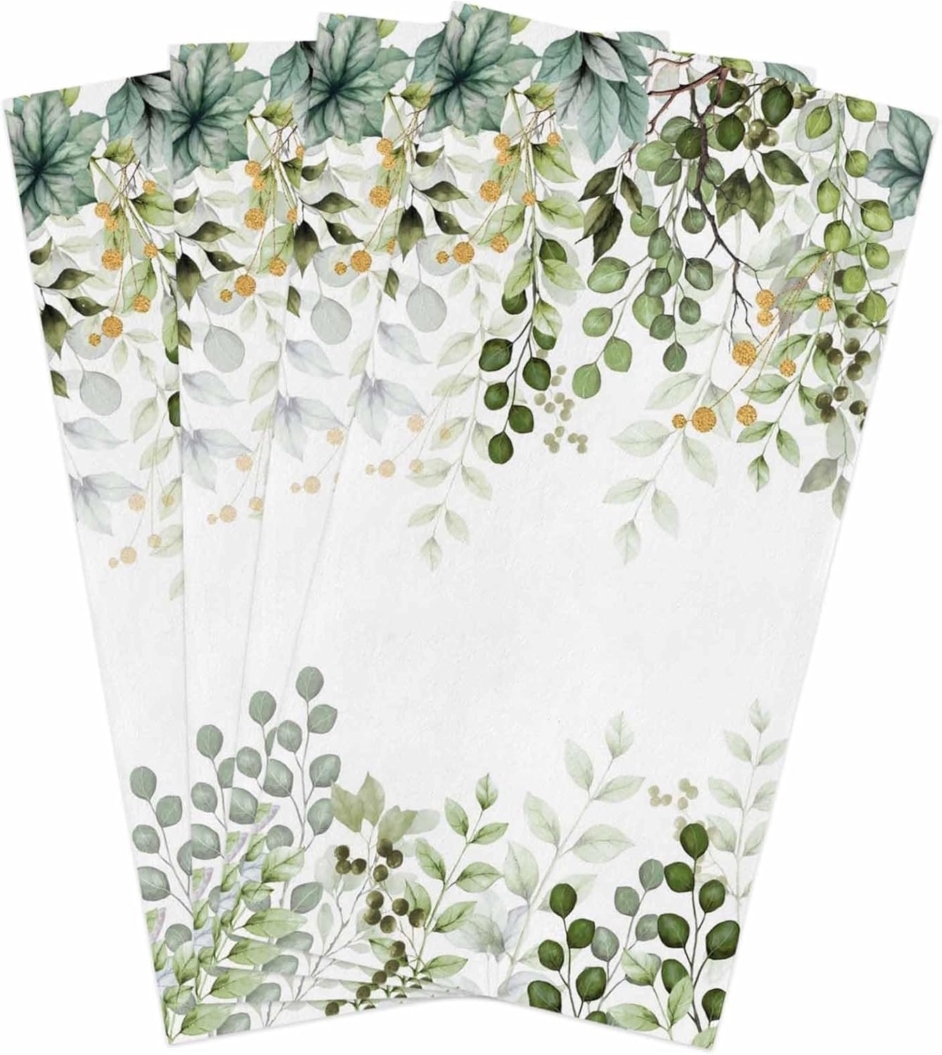 Kitchen Towels Set of 4 Sage Green Eucalyptus Leaves Dish Towels and Dishcloths Sets Spring Decorative Tea Towel Berry Branch Plant Absorbent Hand Towels for Kitchen Bathroom Cleaning Home Decor