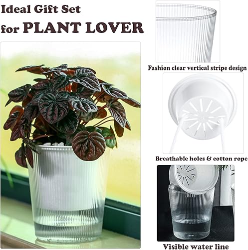 Miniatura 10 de Paquete de 6 macetas y macetas transparentes de riego automático de 4.5 pulgadas para plantas de interior, macetas medianas de orquídeas, macetas de