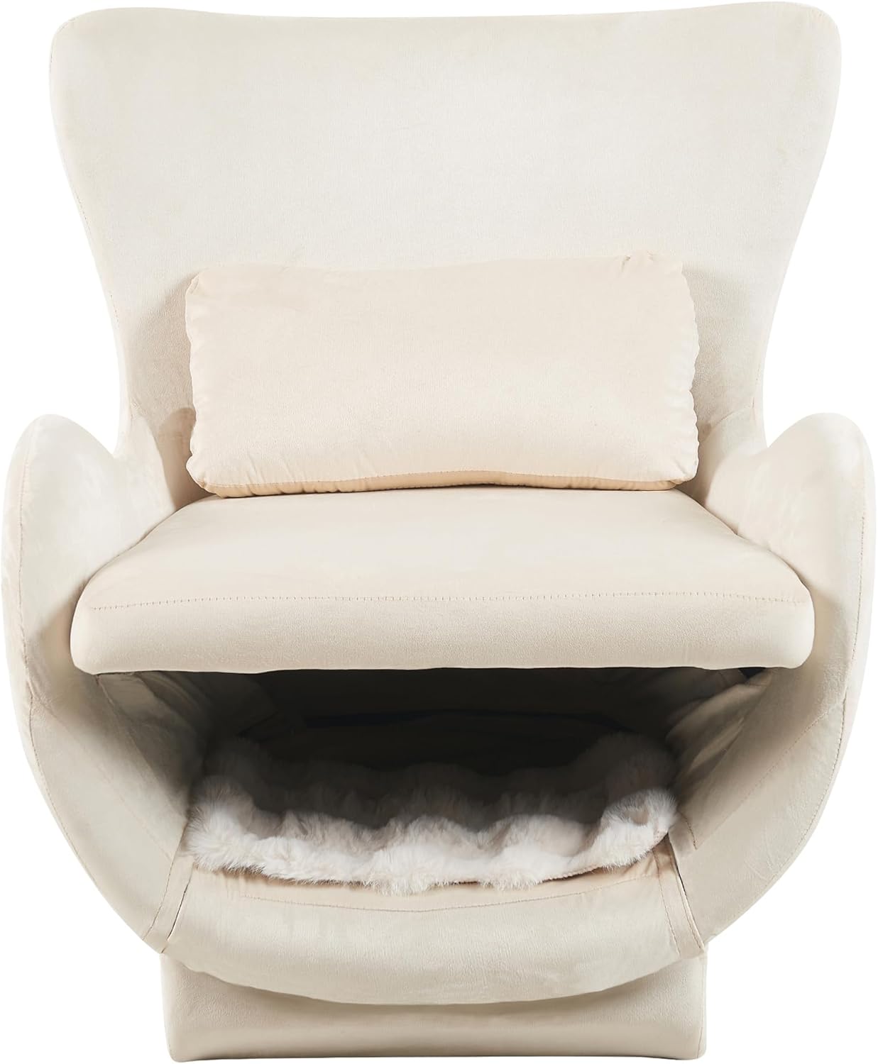 2 in 1 Pet Chair with Cat Bed, Modern Velvet Upholstered Accent Armchair, Ergonomic Single Sofa Lounge Chair with Sherpa Cushion for Living Room, Bedroom,Office,White