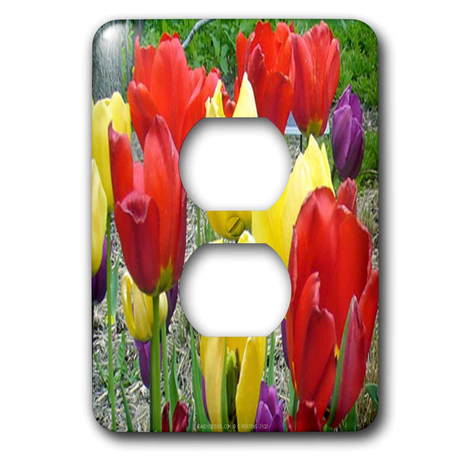 Cache prise tulipes rouge et jaune pour sublimer la déco du salon
