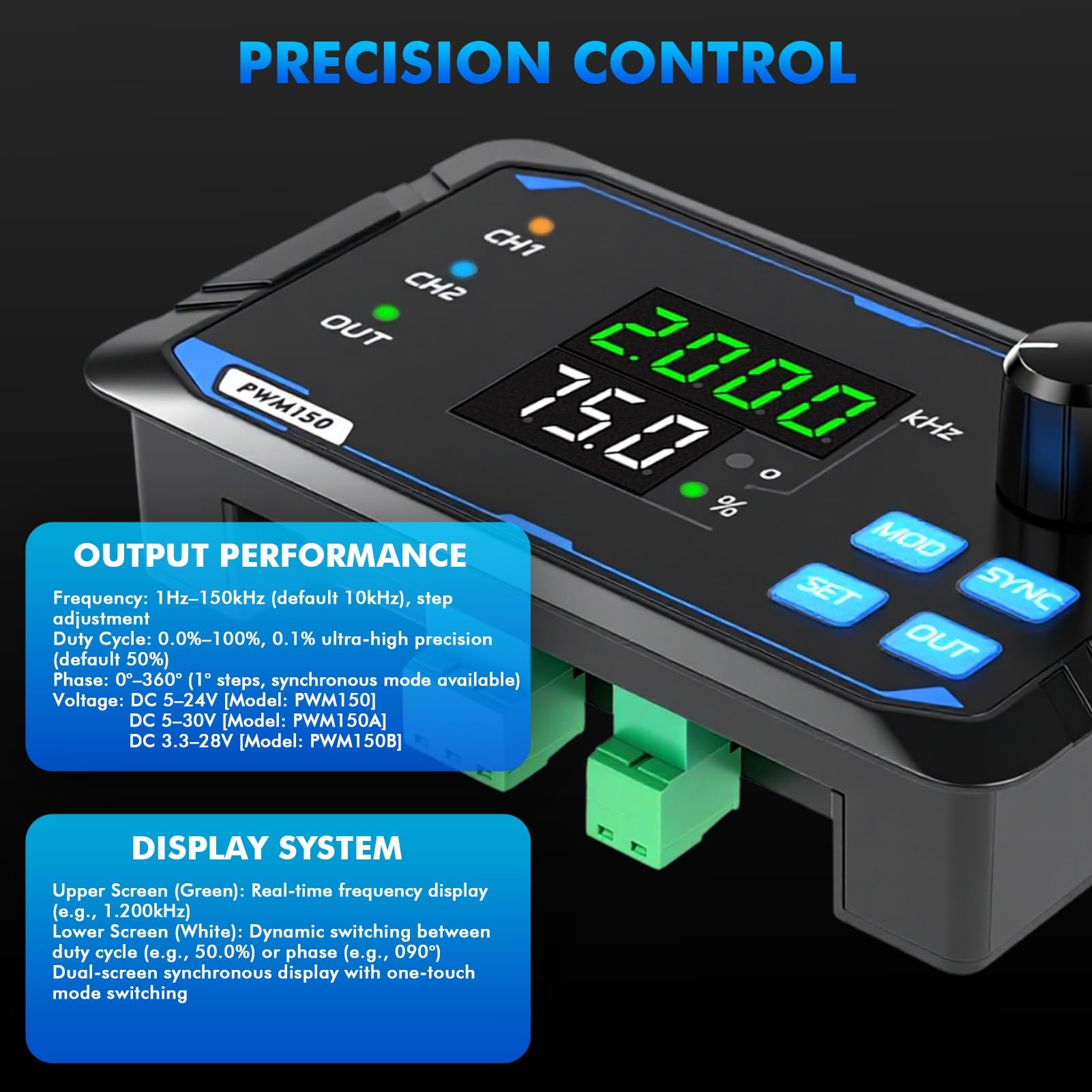 DEWIN Signalgenerator Modul, PWM150 Zweikanal Signalgenerator Servomotoransteuerung Rechteckimpuls mit Einstellbarer Frequenz