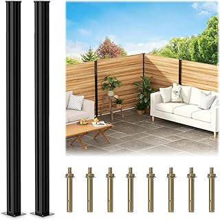 5 Feet Aluminium Alloy Fence Post Matte Black Metal Wood Fence Column for Outdoor Privacy Panels(2 Pack Corner Post)