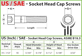 MonsterBolts - #4-40 x 3/8 Socket Head Screws, ASTM A574, Alloy Steel, Black Oxide, 50 Pack