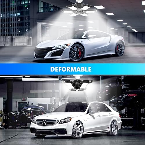 Miniatura 2 de Paquete de 2 luces LED de garaje de 180 W, deformables, 18000 lúmenes, cerca del techo, E26 E27, iluminación brillante de seis hojas, luz LED ultra