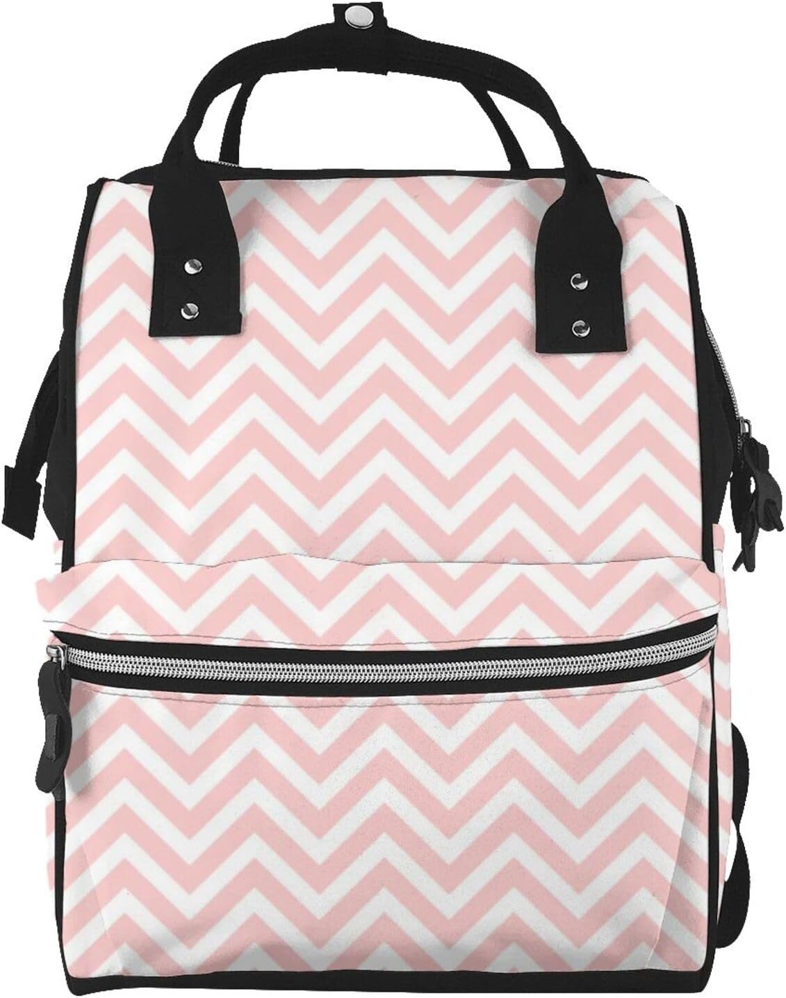 Coral Preppy Zigzag Chevron Diaper Bag Backpack for Women, Large Capacity Waterproof Travel Bag with Stroller Straps